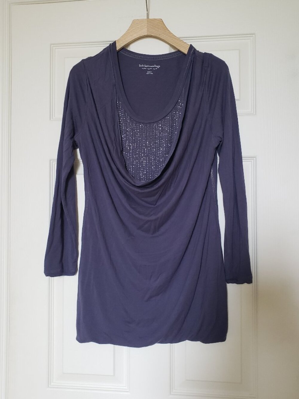 Soft Surroundings Women's Draped Beaded Long-Sleeve Blouse - Size Medium - EUC